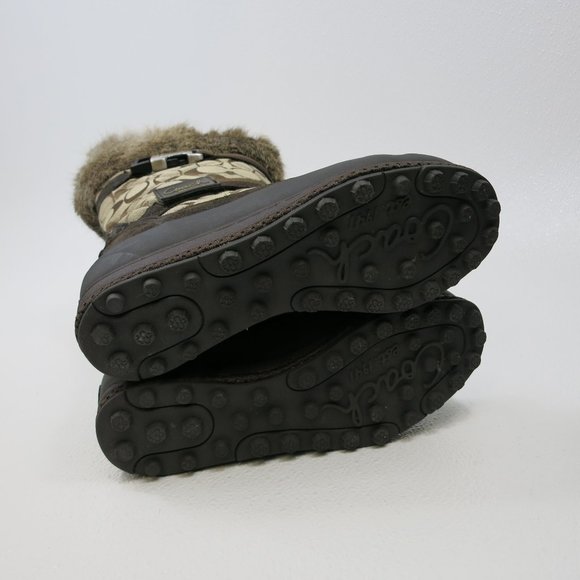 Coach Signature Mariette Fur Trim Canvas Boots Size 5.5 M - Picture 5 of 9